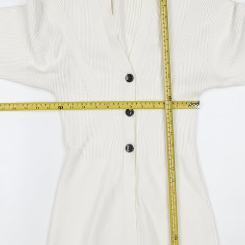 H&M Women Ivory XS Rib Knit V-Neck Button Cardigan