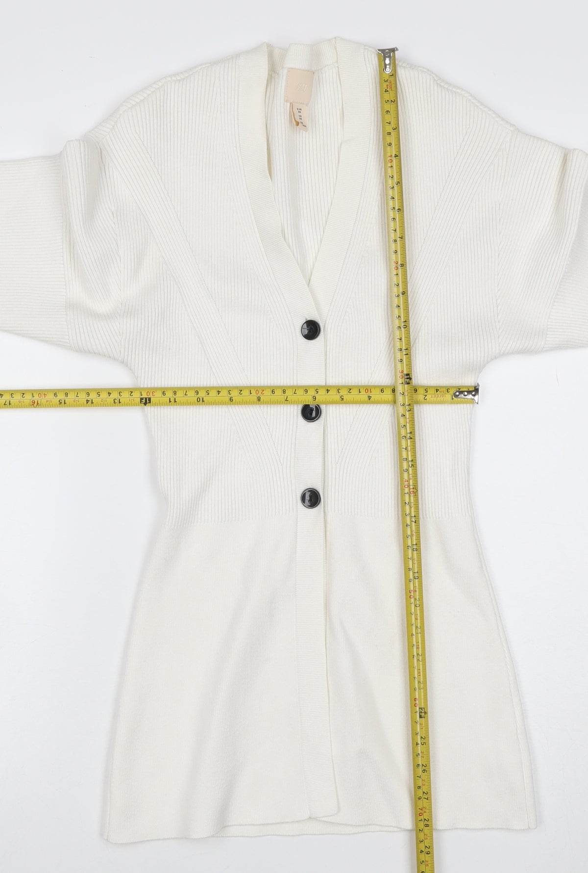H&M Women Ivory XS Rib Knit V-Neck Button Cardigan