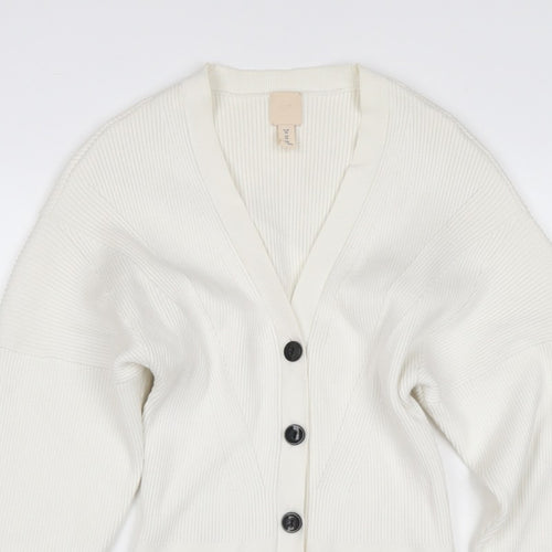 H&M Women Ivory XS Rib Knit V-Neck Button Cardigan