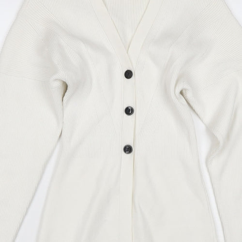H&M Women Ivory XS Rib Knit V-Neck Button Cardigan