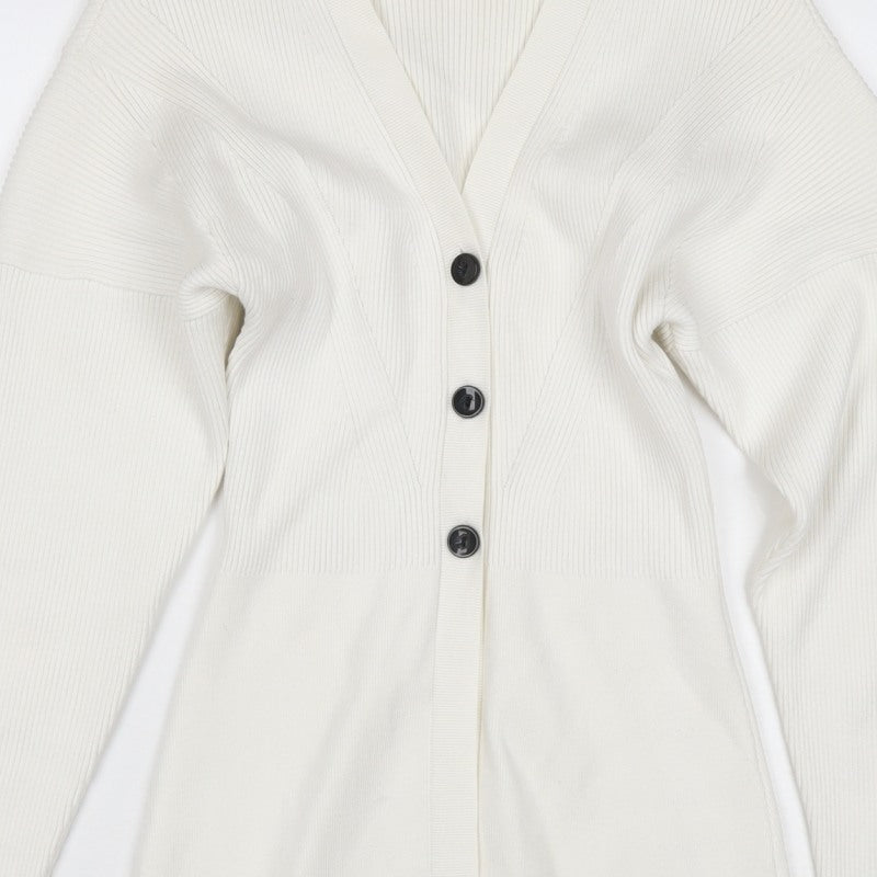 H&M Women Ivory XS Rib Knit V-Neck Button Cardigan