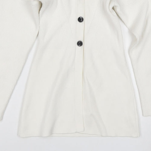 H&M Women Ivory XS Rib Knit V-Neck Button Cardigan