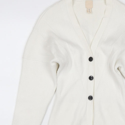 H&M Women Ivory XS Rib Knit V-Neck Button Cardigan