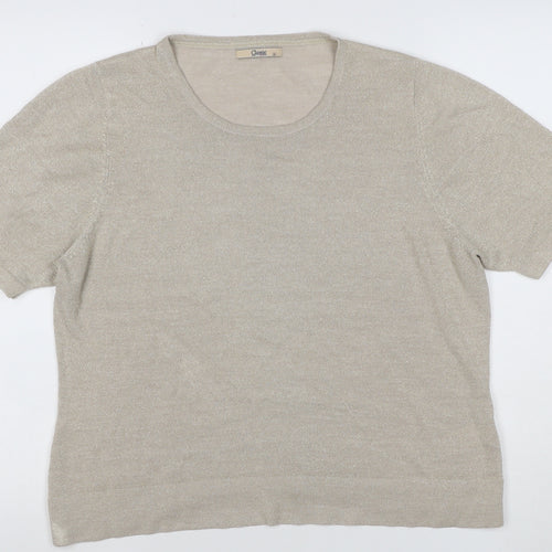 Marks and Spencer Women Beige Glitter Knit Short Sleeve Top UK 18