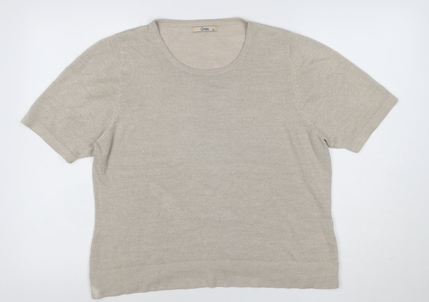 Marks and Spencer Women Beige Glitter Knit Short Sleeve Top UK 18