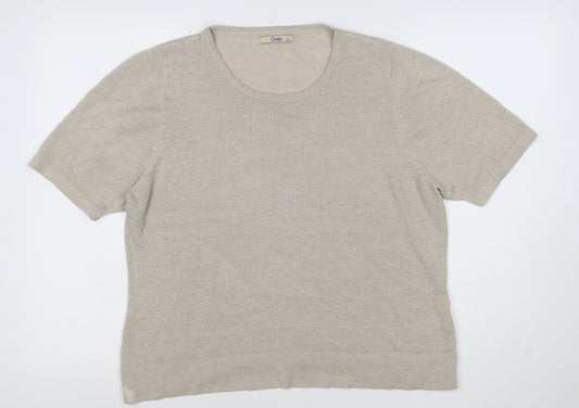 Marks and Spencer Women Beige Glitter Knit Short Sleeve Top UK 18