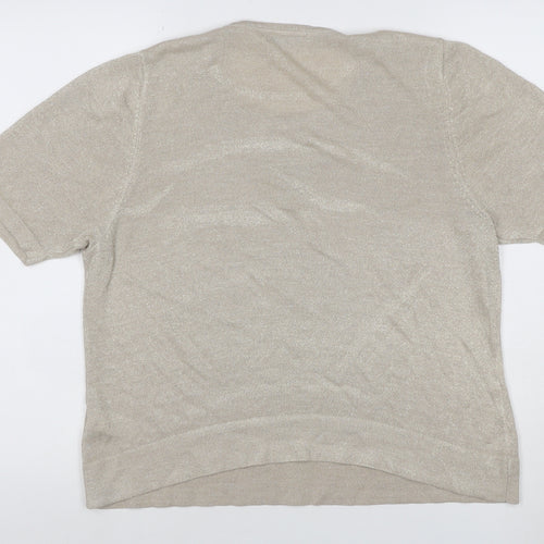 Marks and Spencer Women Beige Glitter Knit Short Sleeve Top UK 18