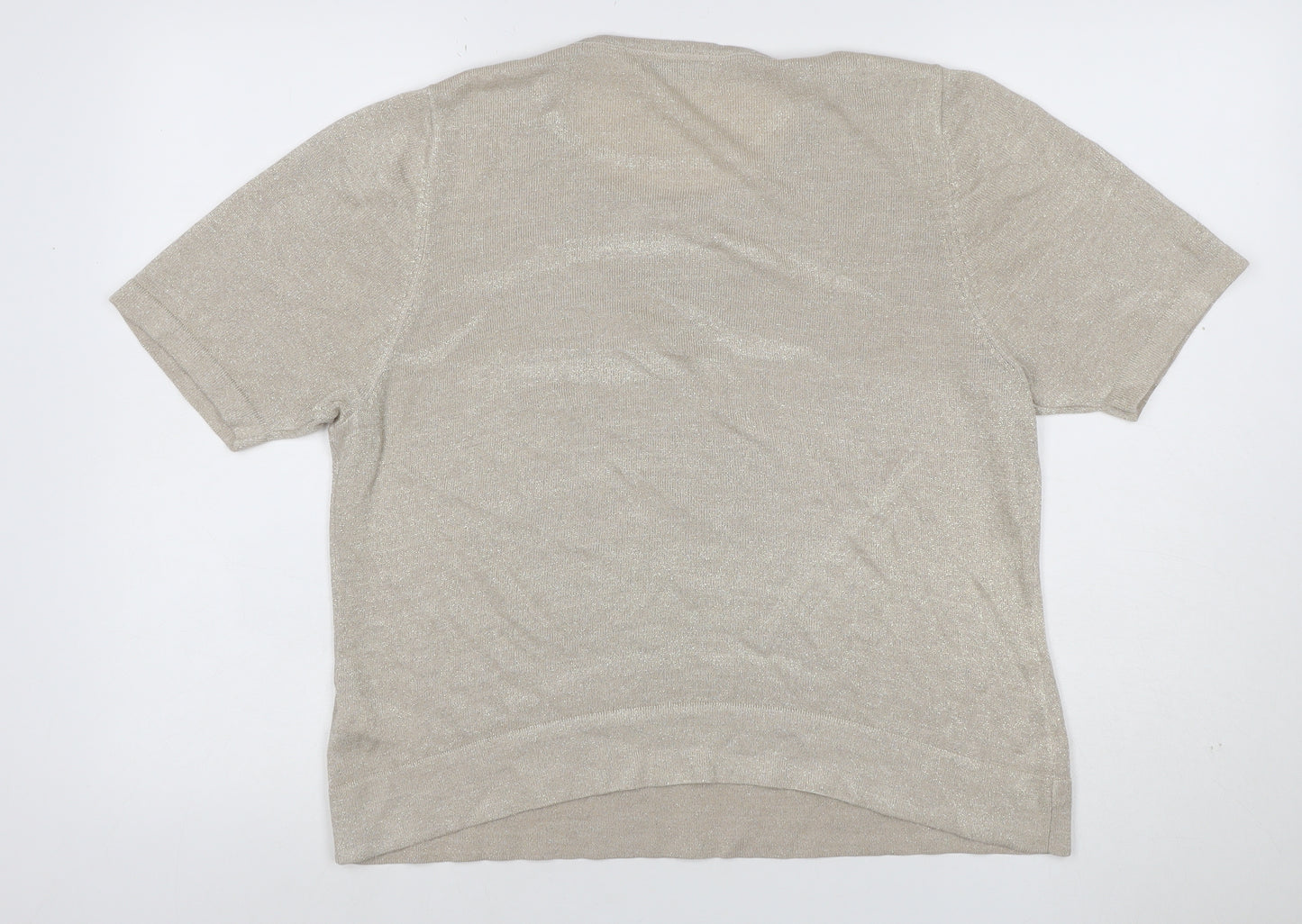 Marks and Spencer Women Beige Glitter Knit Short Sleeve Top UK 18