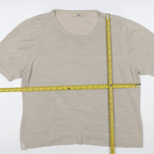 Marks and Spencer Women Beige Glitter Knit Short Sleeve Top UK 18