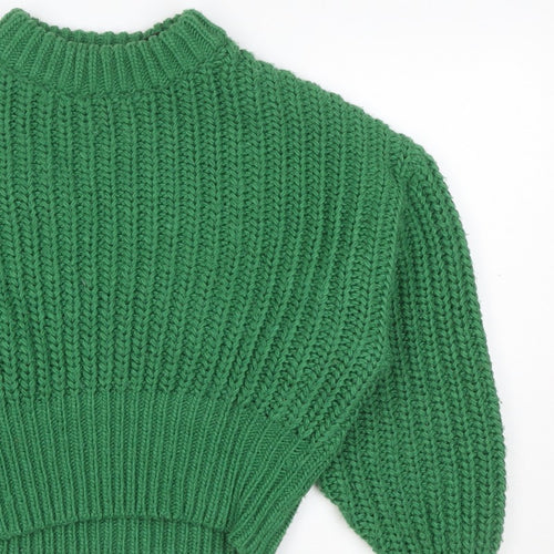 H&M Women Green S Chunky Rib Knit High Neck Raglan Jumper