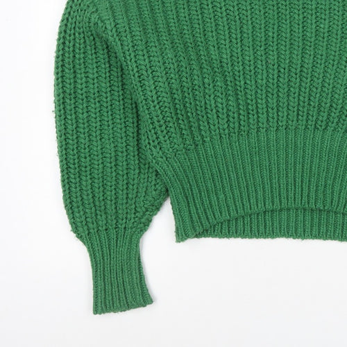H&M Women Green S Chunky Rib Knit High Neck Raglan Jumper