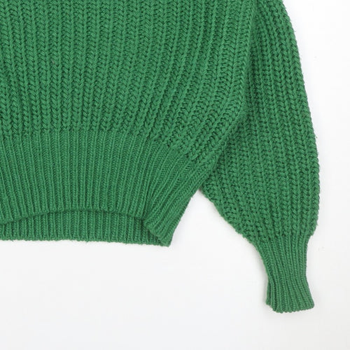 H&M Women Green S Chunky Rib Knit High Neck Raglan Jumper