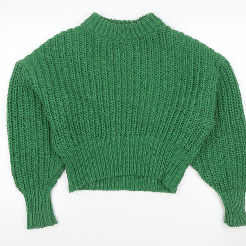 H&M Women Green S Chunky Rib Knit High Neck Raglan Jumper