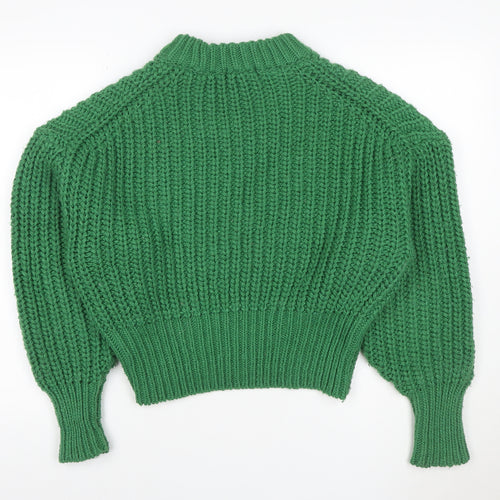 H&M Women Green S Chunky Rib Knit High Neck Raglan Jumper