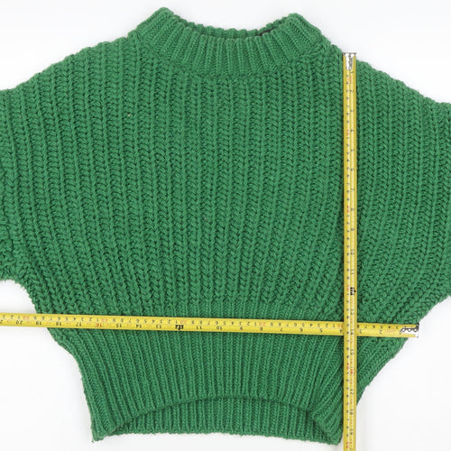 H&M Women Green S Chunky Rib Knit High Neck Raglan Jumper