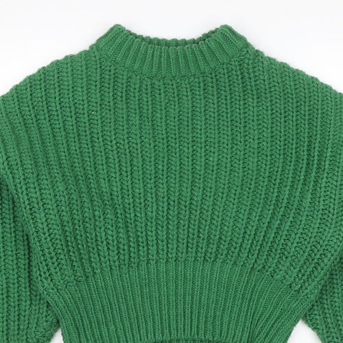 H&M Women Green S Chunky Rib Knit High Neck Raglan Jumper