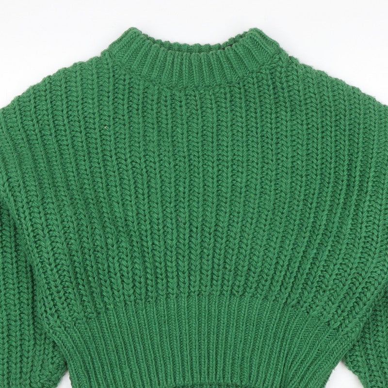 H&M Women Green S Chunky Rib Knit High Neck Raglan Jumper