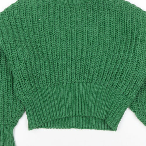 H&M Women Green S Chunky Rib Knit High Neck Raglan Jumper