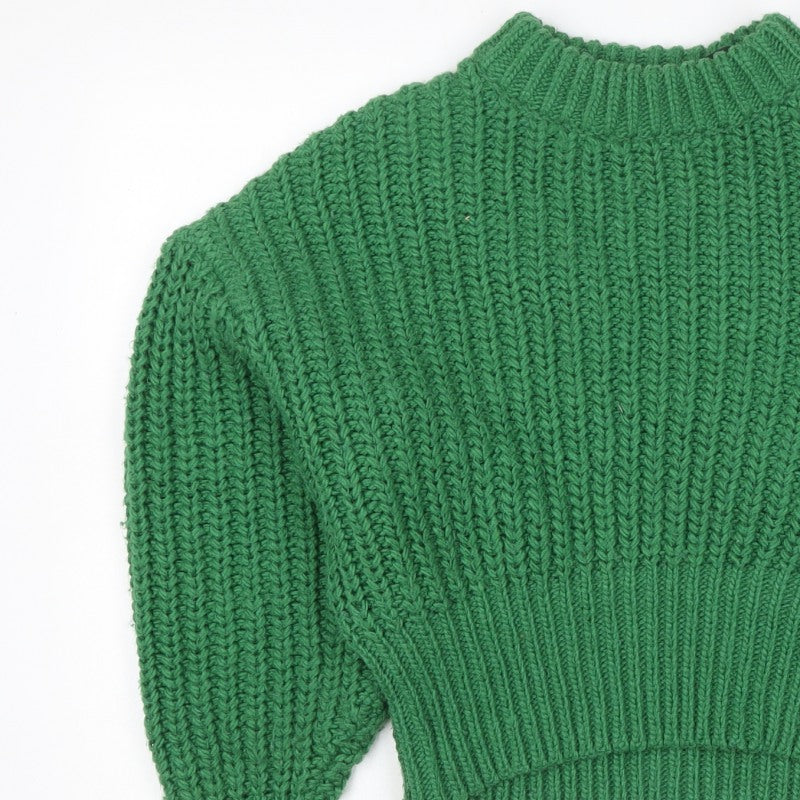H&M Women Green S Chunky Rib Knit High Neck Raglan Jumper