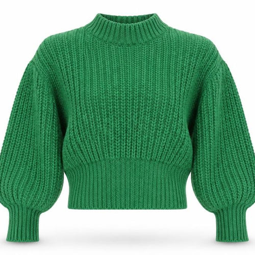 H&M Women Green S Chunky Rib Knit High Neck Raglan Jumper