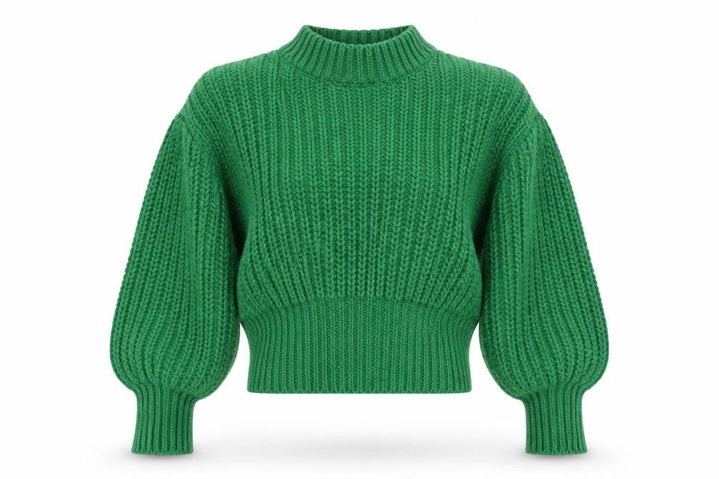 H&M Women Green S Chunky Rib Knit High Neck Raglan Jumper