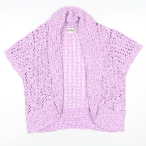 Roman Originals Womens Purple M Open Knit Short Sleeve Cardigan