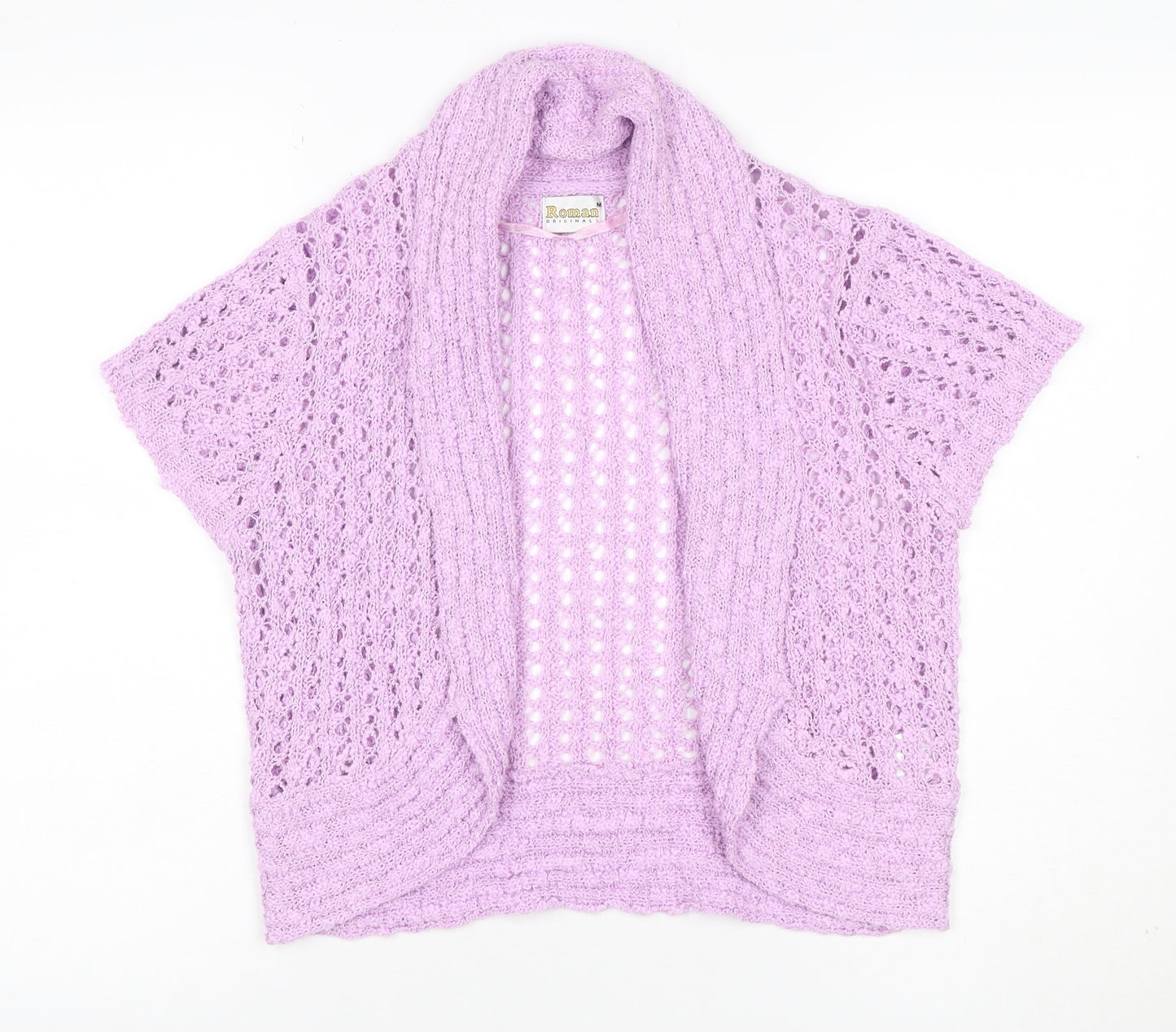 Roman Originals Womens Purple M Open Knit Short Sleeve Cardigan
