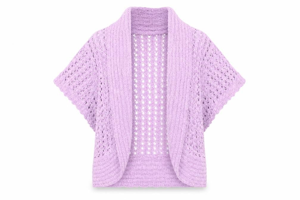 Roman Originals Womens Purple M Open Knit Short Sleeve Cardigan