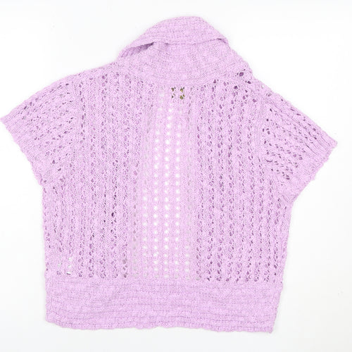 Roman Originals Womens Purple M Open Knit Short Sleeve Cardigan