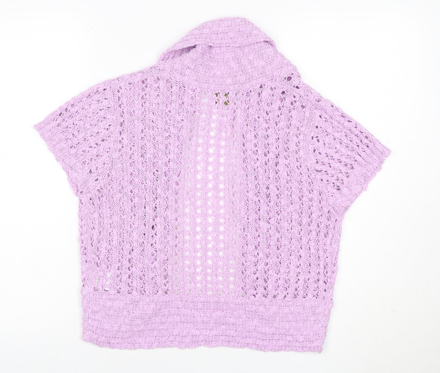 Roman Originals Womens Purple M Open Knit Short Sleeve Cardigan
