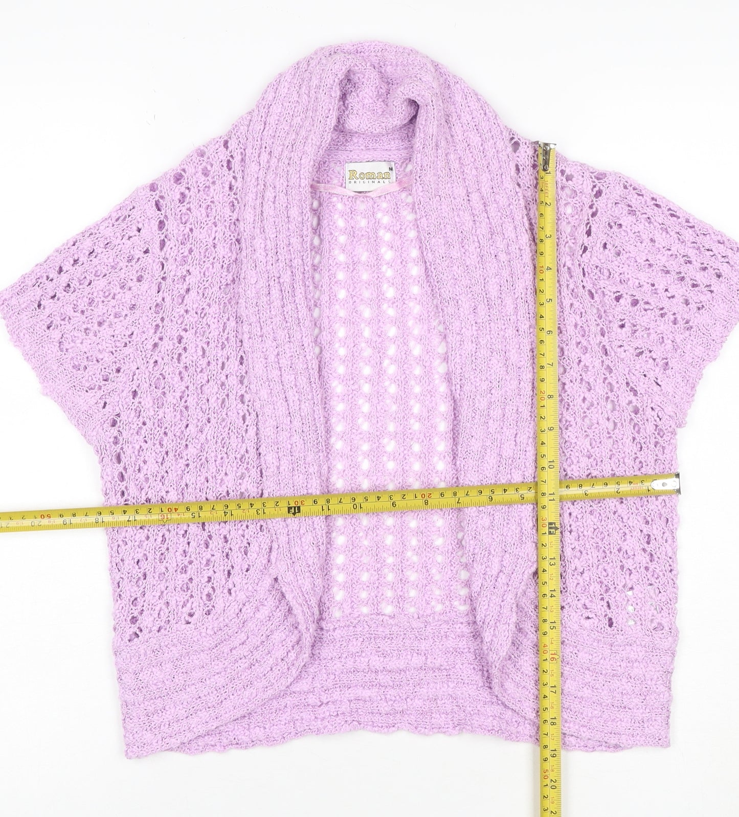 Roman Originals Womens Purple M Open Knit Short Sleeve Cardigan