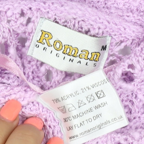 Roman Originals Womens Purple M Open Knit Short Sleeve Cardigan