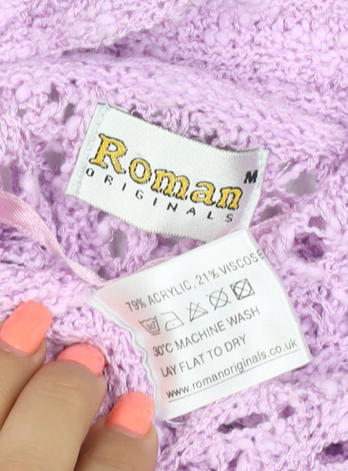 Roman Originals Womens Purple M Open Knit Short Sleeve Cardigan