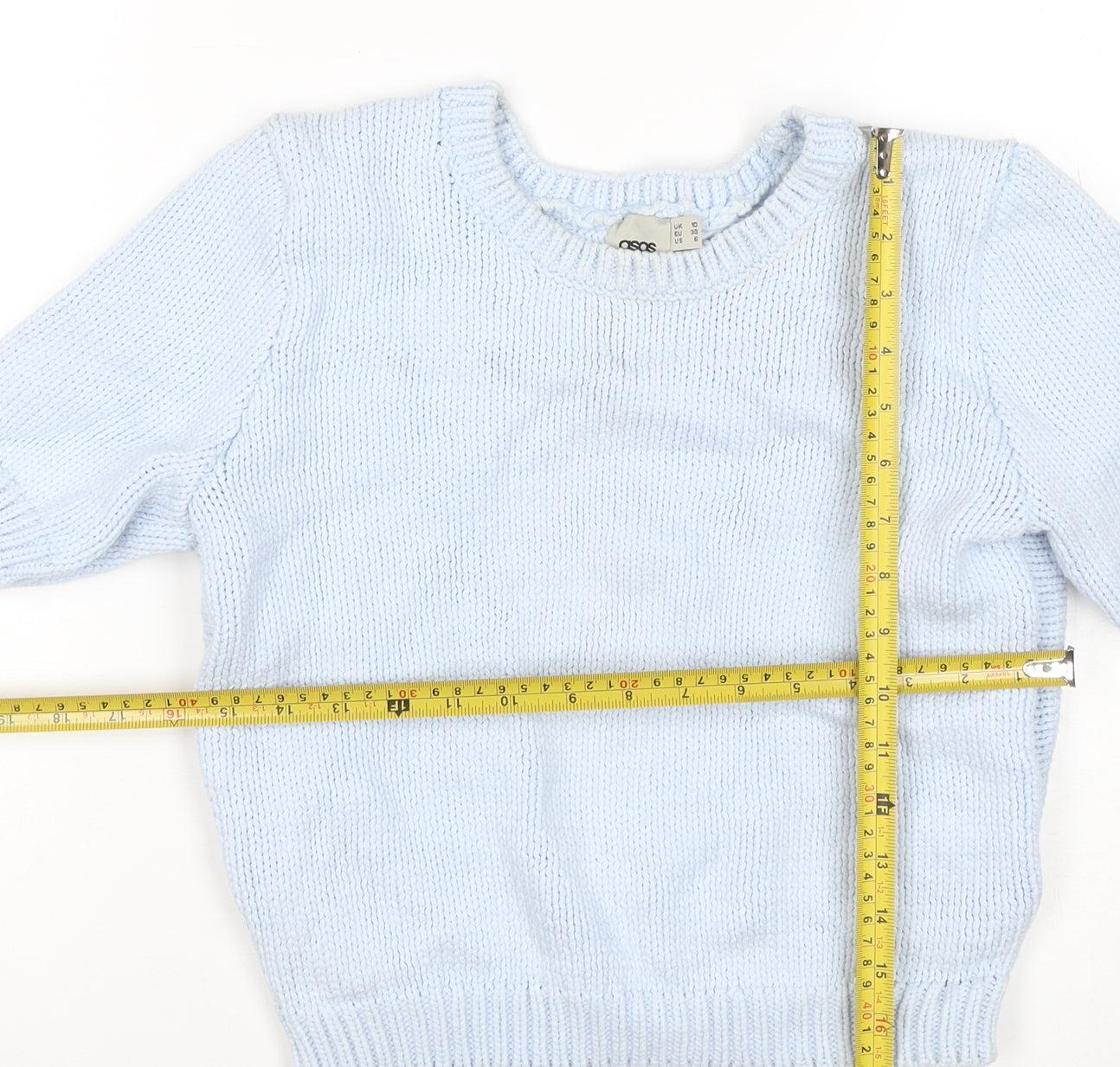 ASOS Women Blue UK 10 Chunky Knit Short Sleeve Crew Neck Jumper