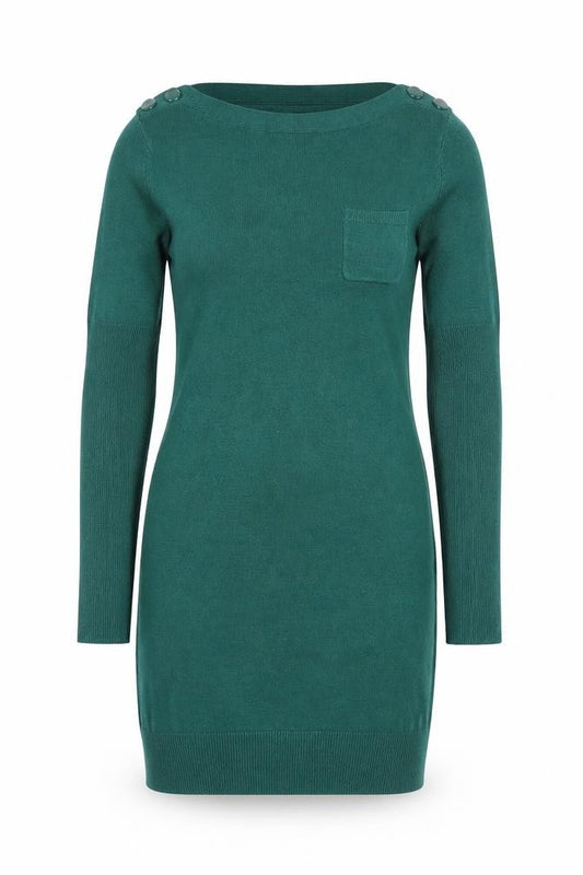 Front view of Dorothy Perkins Women Green UK 10 Knit Jumper Dress Pocket