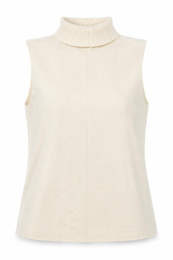 Front view of Zara Women Ivory S Sleeveless Roll Neck Ribbed Knit Tank Top