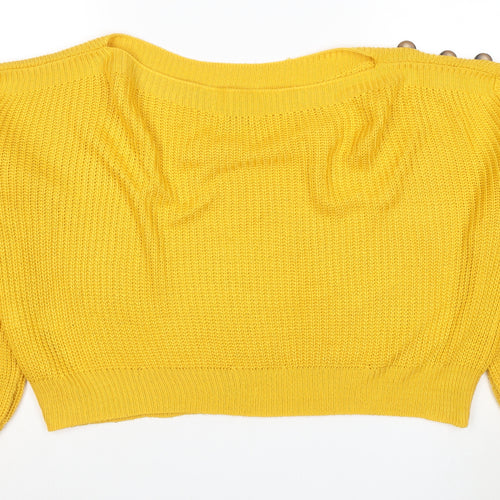 Desigual Women Yellow UK 10 Round Neck Button Raglan Knit Jumper