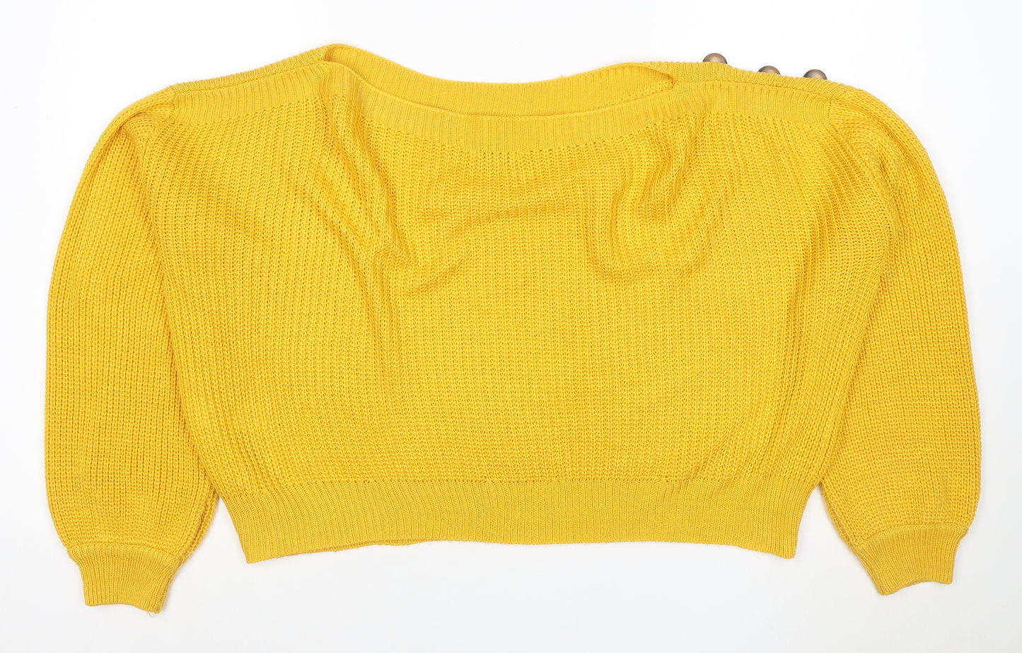 Desigual Women Yellow UK 10 Round Neck Button Raglan Knit Jumper