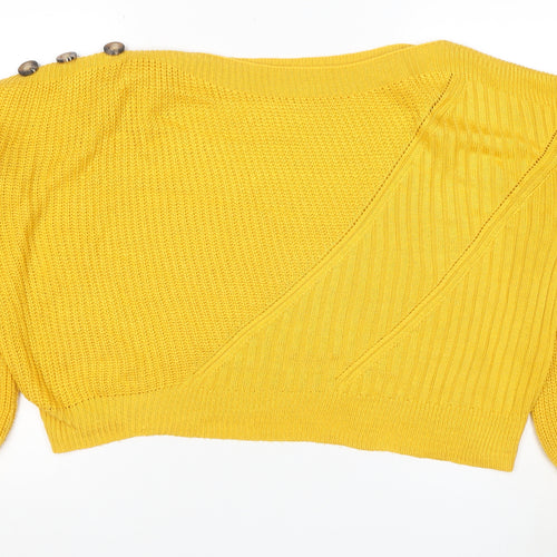 Desigual Women Yellow UK 10 Round Neck Button Raglan Knit Jumper