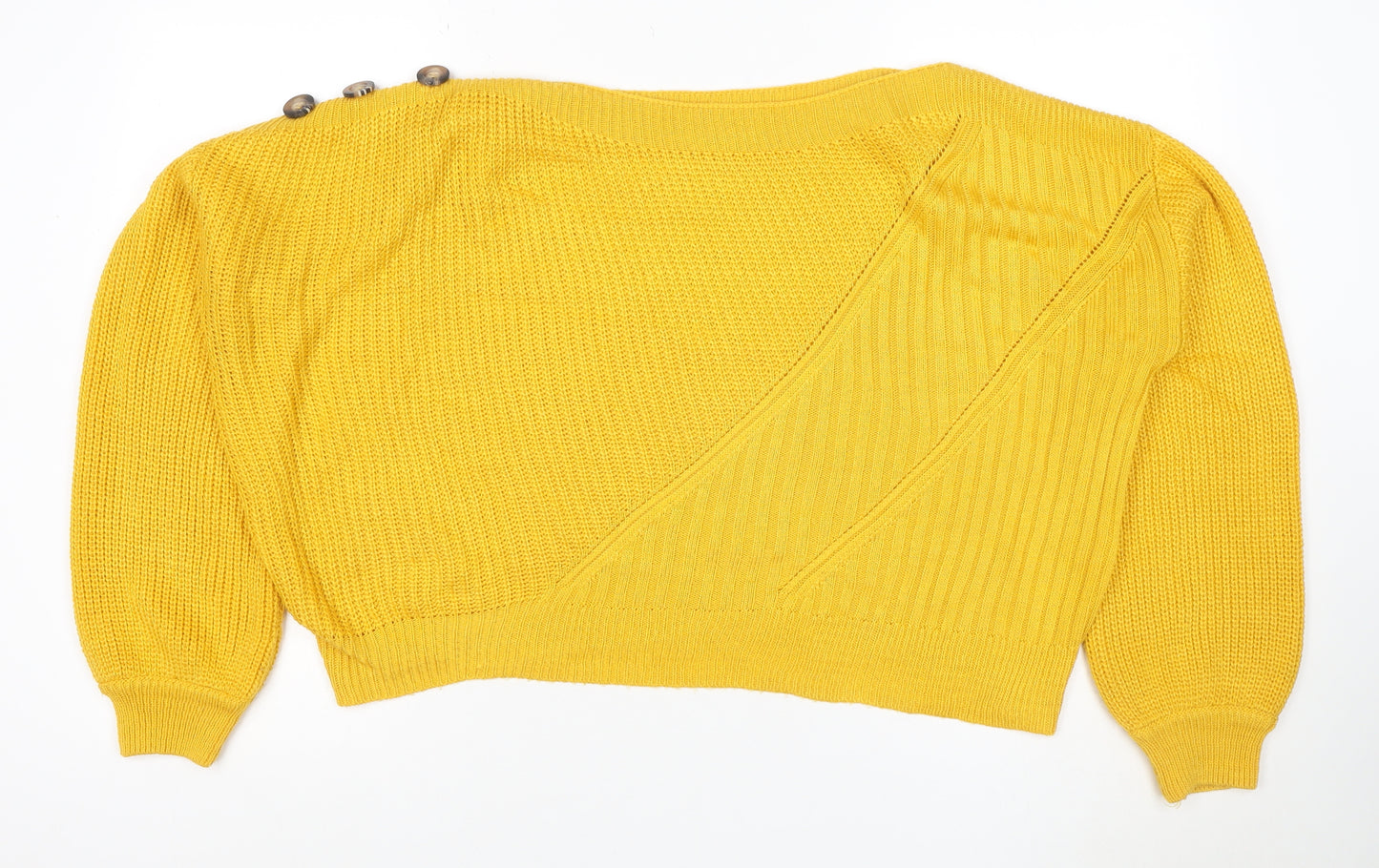 Desigual Women Yellow UK 10 Round Neck Button Raglan Knit Jumper