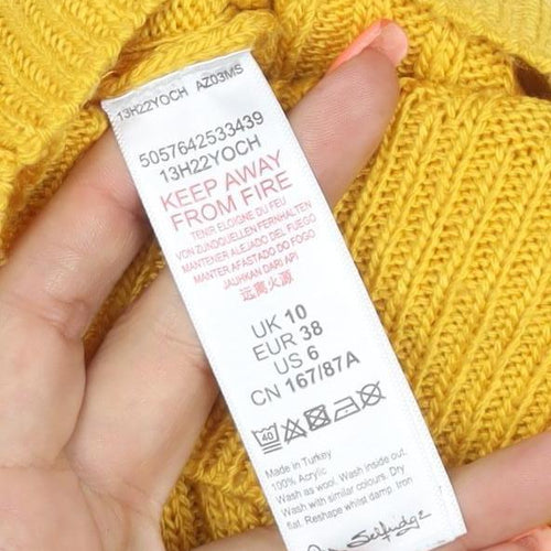Desigual Women Yellow UK 10 Round Neck Button Raglan Knit Jumper