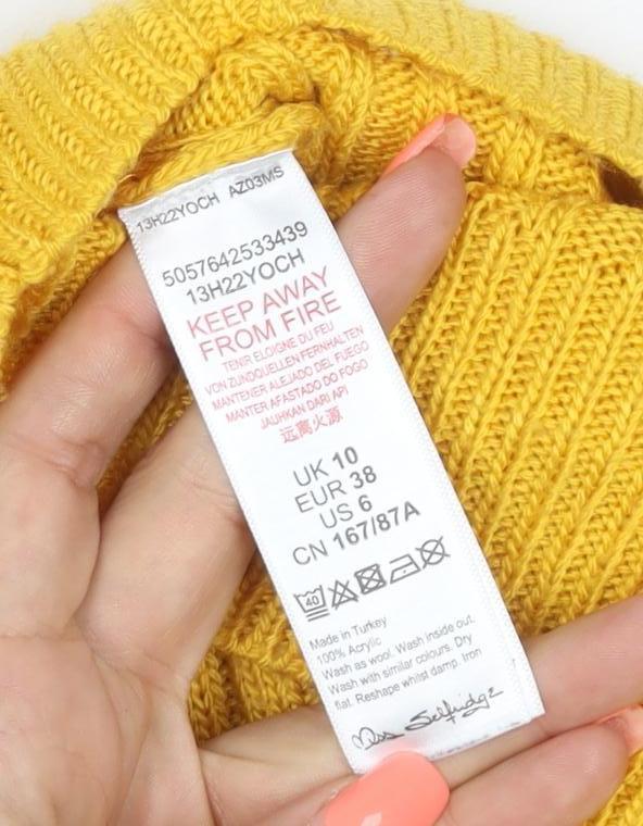 Desigual Women Yellow UK 10 Round Neck Button Raglan Knit Jumper
