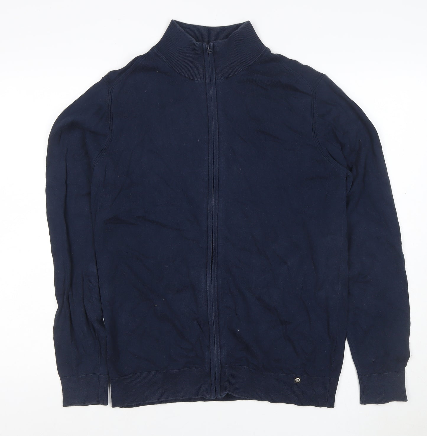Indicode Men’s Blue M Full Zip High Neck Cotton Blend Jumper