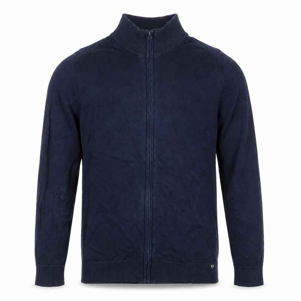 Front view of Indicode Men’s Blue M Full Zip High Neck Cotton Blend Jumper