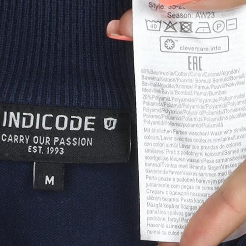 Indicode Men’s Blue M Full Zip High Neck Cotton Blend Jumper