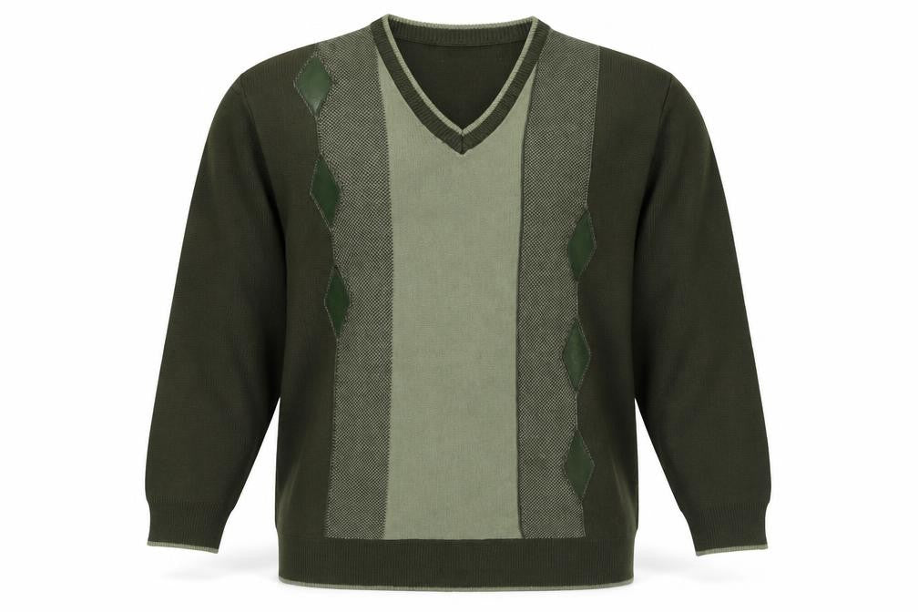 Front view of Cavalli Men’s Green L Geometric V-Neck Knit jumper