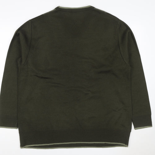 Cavalli Men’s Green L Geometric V-Neck Knit Pullover Jumper