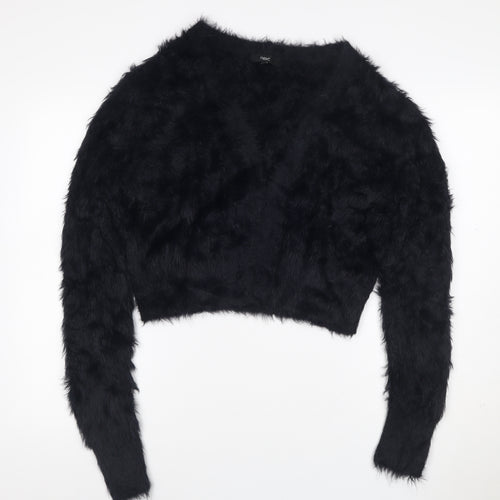 Next Women’s Black Size 12 Fuzzy Knit Crew Neck Pullover Jumper