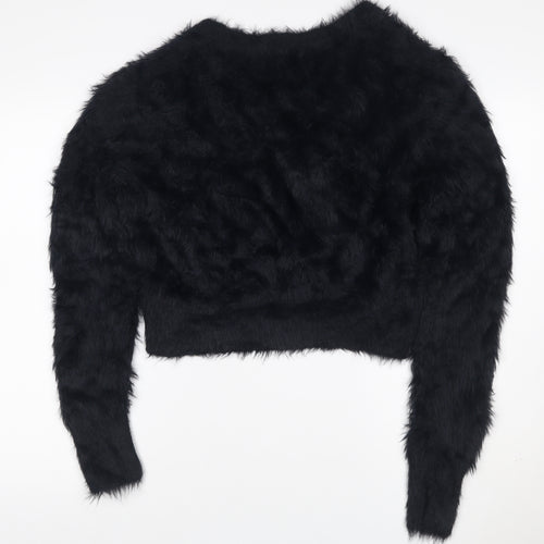 Next Women’s Black Size 12 Fuzzy Knit Crew Neck Pullover Jumper