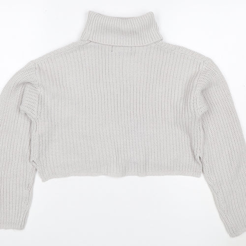 Missguided Women Grey XS Petite Chunky Knit Roll Neck Cropped Jumper